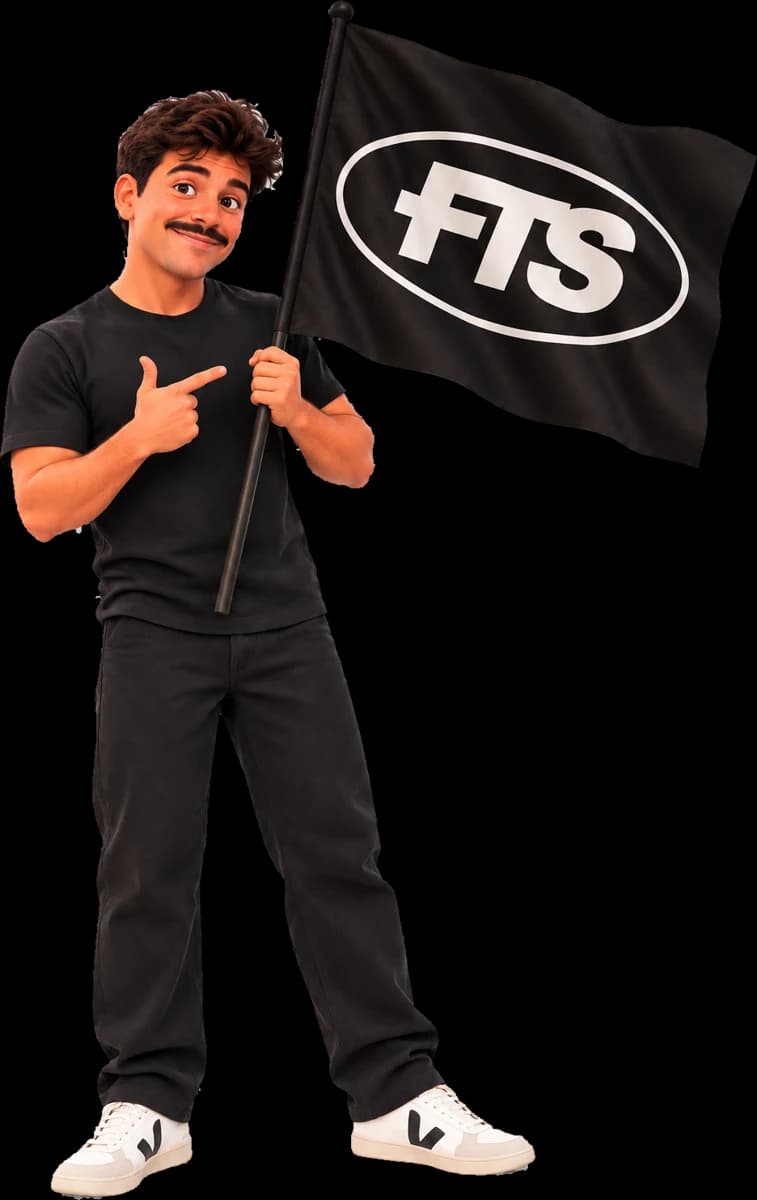 Romain, fondatore di Food Truck Store, con la bandiera FTS